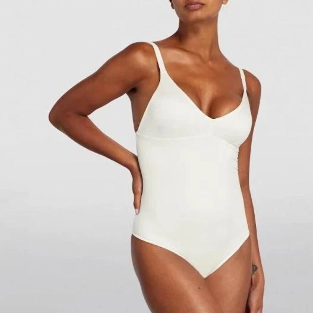 Spanx Shaping Satin Thong Bodysuit Ivory Liquid Stretch  Ivory 3X Style# 10322R